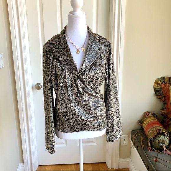 Vintage Top Wrap Top in Leopard Print Long Sleeve Terry Ives(S) - Picture 1 of 7